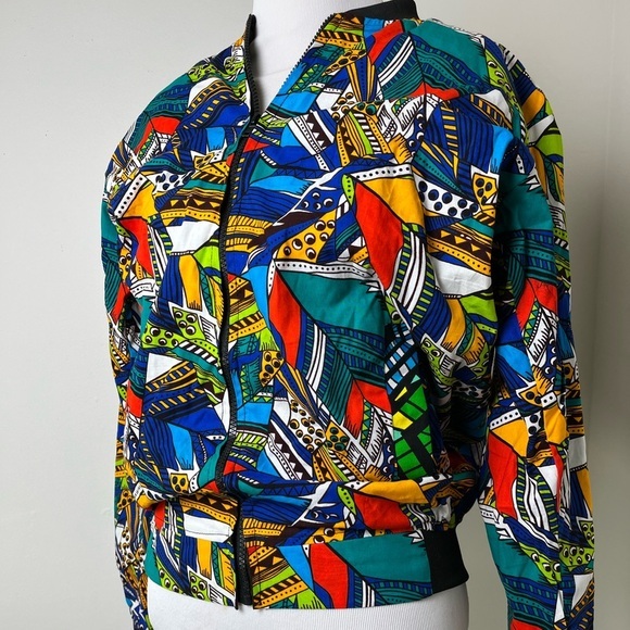 STUNNING African Inspired Wax Fabric Bomber Jacket | Medium - Picture 2 of 15